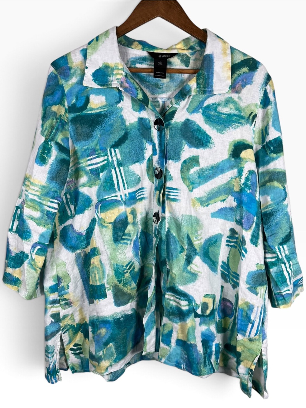 Ali Miles Abstract Linen Cotton Shacket Womens Size Large Art To Wear Lagenlook